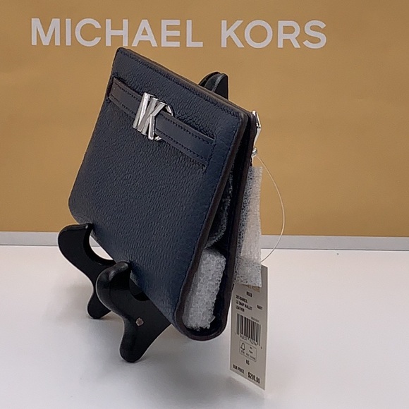 Michael Kors Reed Large Bifold Pebbled Leather Snap Wallet Card Case Navy NWT - Picture 10 of 12
